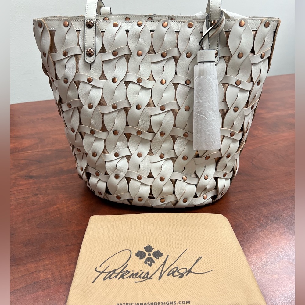 NEW! Patricia Nash Twisted Braid Mizzana Tote Bag White